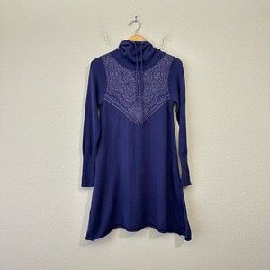 PRANA Coco Long Sleeve Sweater Dress Hooded in Purple